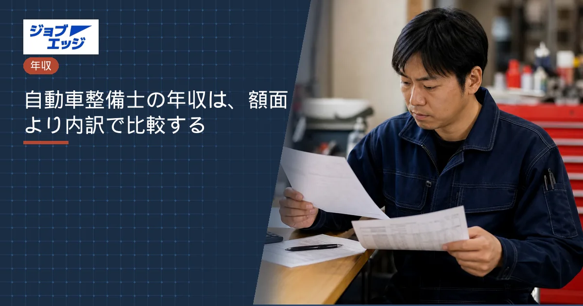 自動車整備士の年収は、額面より内訳で比較する